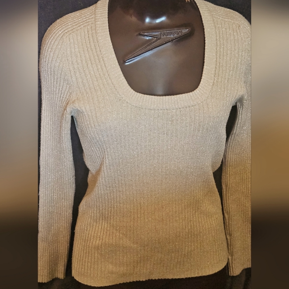 New York & Company Metallic Sweater Long Sleeve Size Women's XS Gold